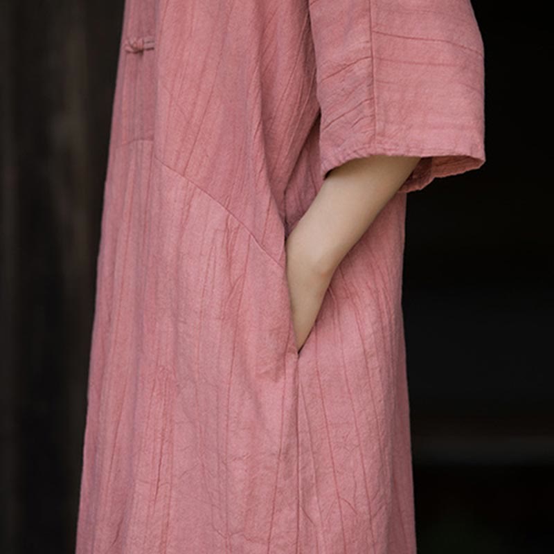 Ramie Linen Tie-Dye Frog-Button Meditation Midi Dress & Wide-Leg Pants Set