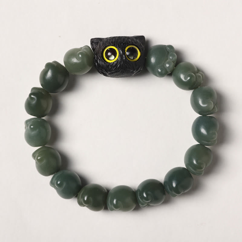 Natural Bodhi Seed Lovely Paw Ebony Wood Lucky Cat Wisdom Bracelet