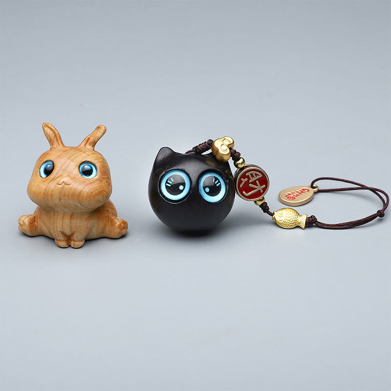 Green Sandalwood Mini Cute Animal Rabbit Cat Deer Whale Prosperity Phone Hanging Decorations