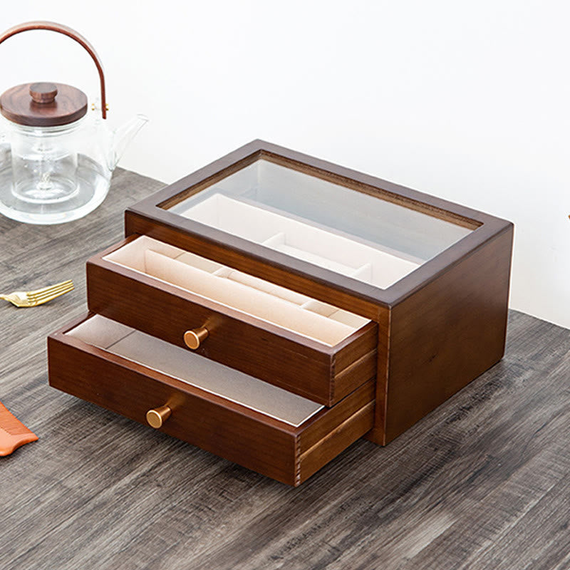 Retro Handcrafted Solid Wood Multi-Layer Jewelry Storage Box with Drawer