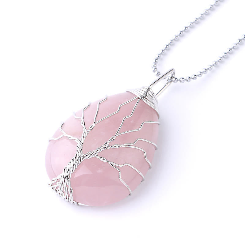Natural Quartz Crystal Tree Of Life Healing Energy Necklace Pendant