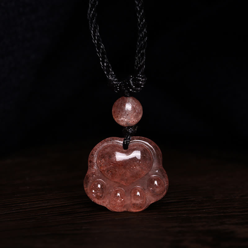 Strawberry Quartz Lovely Cat Paw Claw Healing Necklace Pendant
