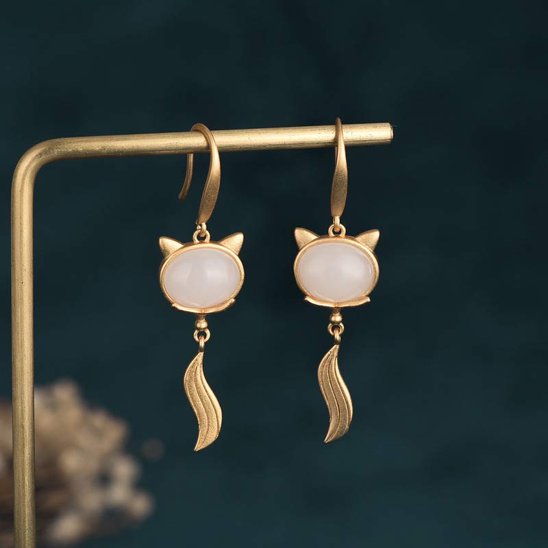 Handcrafted White Jade Fox Copper Earrings for Clarity and Balance
