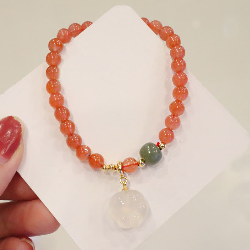 Carved Hetian Jade Cat Paw Red Agate & Chalcedony Gemstone Bracelet