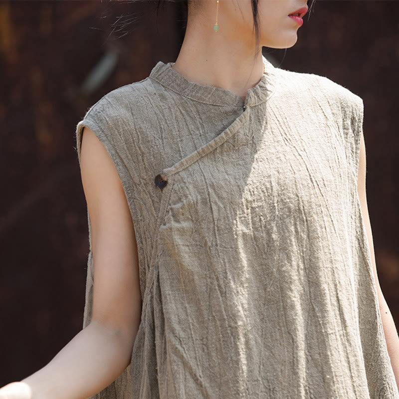 Handmade Tie Dye Midi Dress Linen Sleeveless Dress
