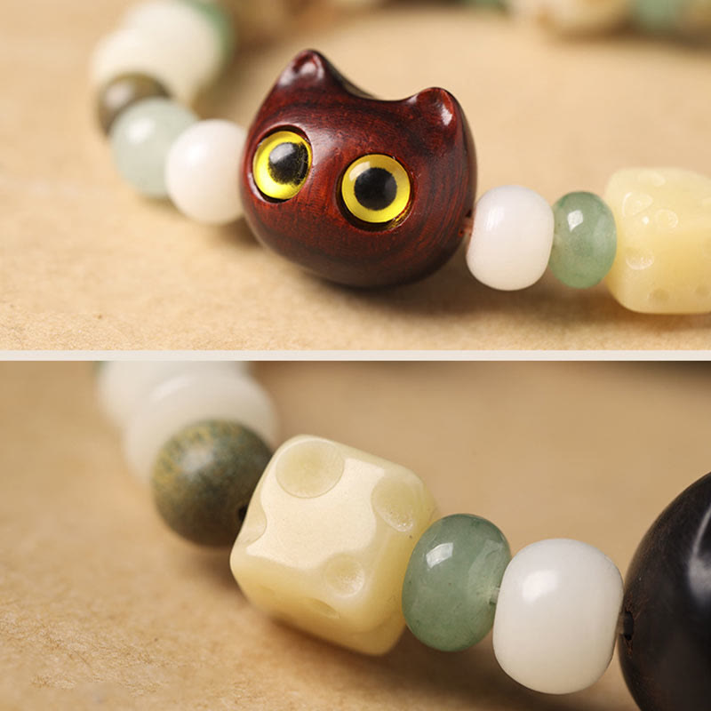 Bodhi Seed Green Sandalwood Ebony Wood Small Leaf Red Sandalwood Cat Head Paw Claw Peace Bracelet