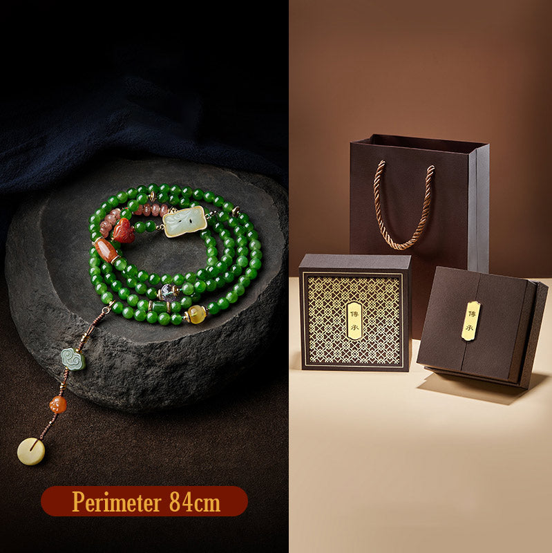 108 Mala Beads Cyan Jade Red Agate Laughing Buddha Luck Bracelet