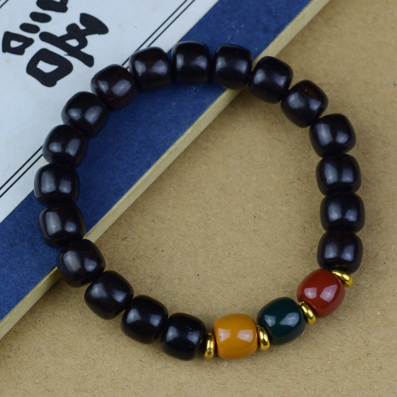 Multicolored Green Sandalwood, Ebony & Red Sandalwood Beaded Bracelet