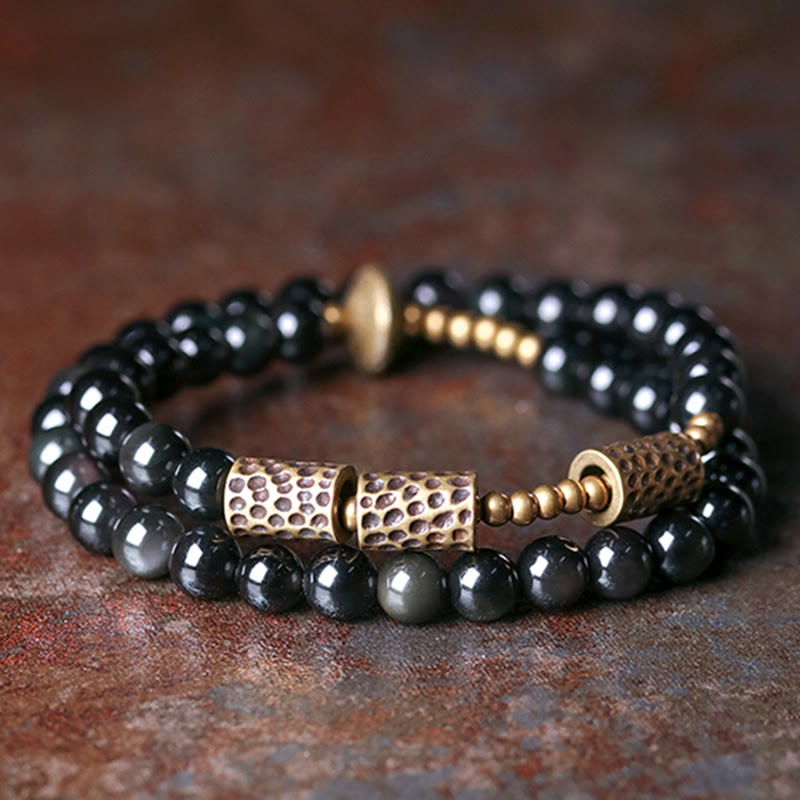 Rainbow Obsidian Copper Love Double Wrap Bracelet
