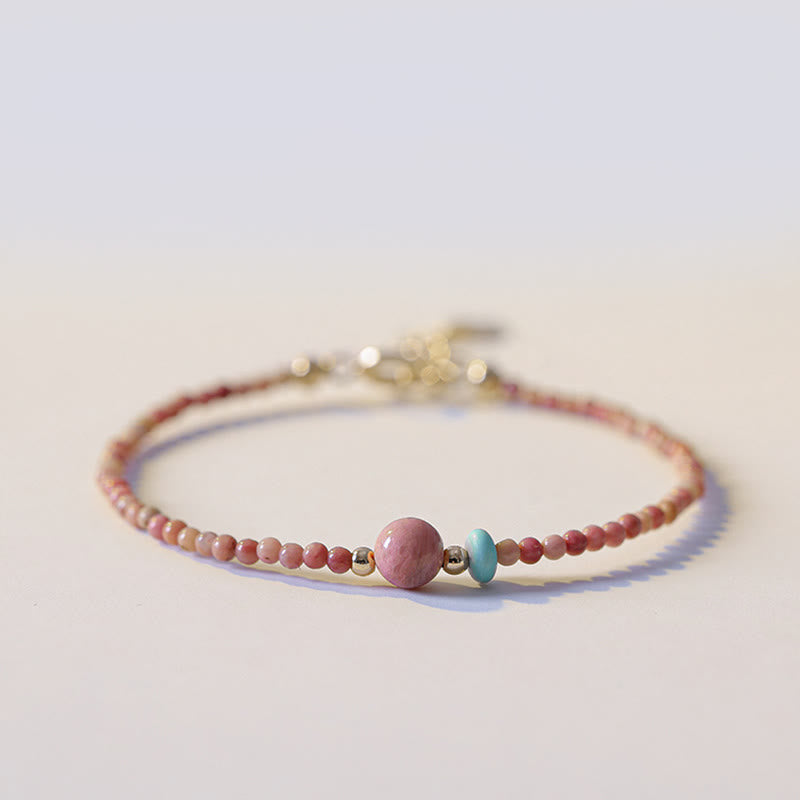 14K Gold Plated Natural Rhodonite Loving Energy Chain Bracelet