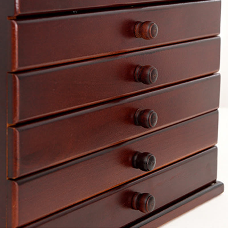 Vintage Plum Blossom Carved Wooden Jewelry Box Six-Layer Jewelry Storage Box