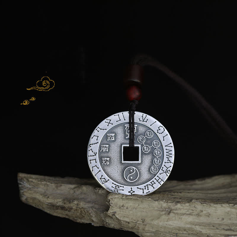 Handmade Sterling Silver & Copper Bagua Yin Yang Chinese Coin Pendant Necklace