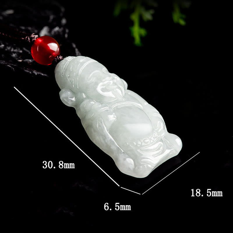 Natural Jade Chinese God of Wealth Caishen Ingot Luck Necklace Pendant