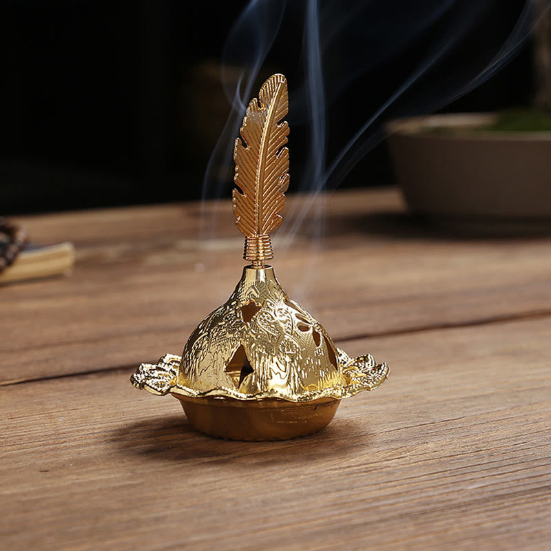 Gold Wu Lou Gourd Alloy Metal Incense Burner for Meditation & Sacred Spaces