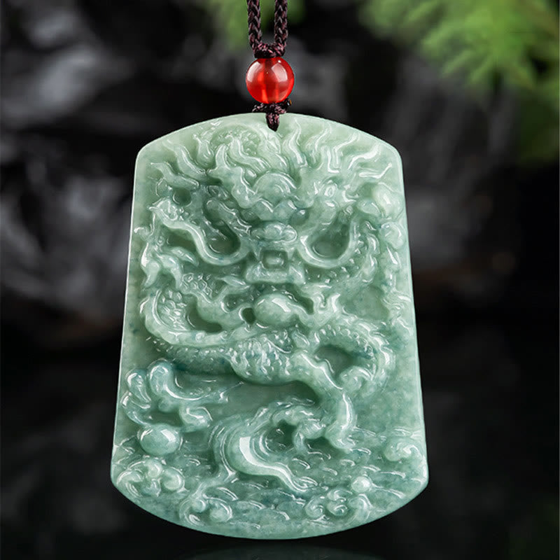Natural Jade Chinese Zodiac Dragon Sea Luck String Necklace Pendant