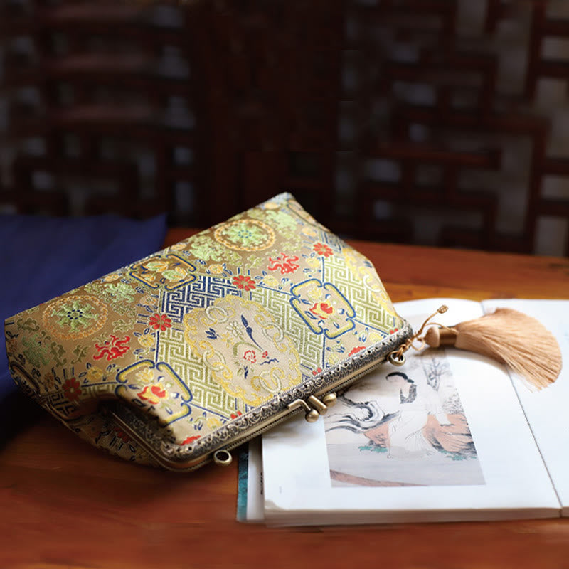 Vintage Geometry Flowers Metal Chain Crossbody Bag Shoulder Bag Handbag