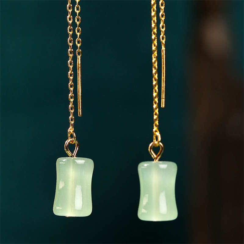 Jade Bamboo Pattern Luck Drop Earrings