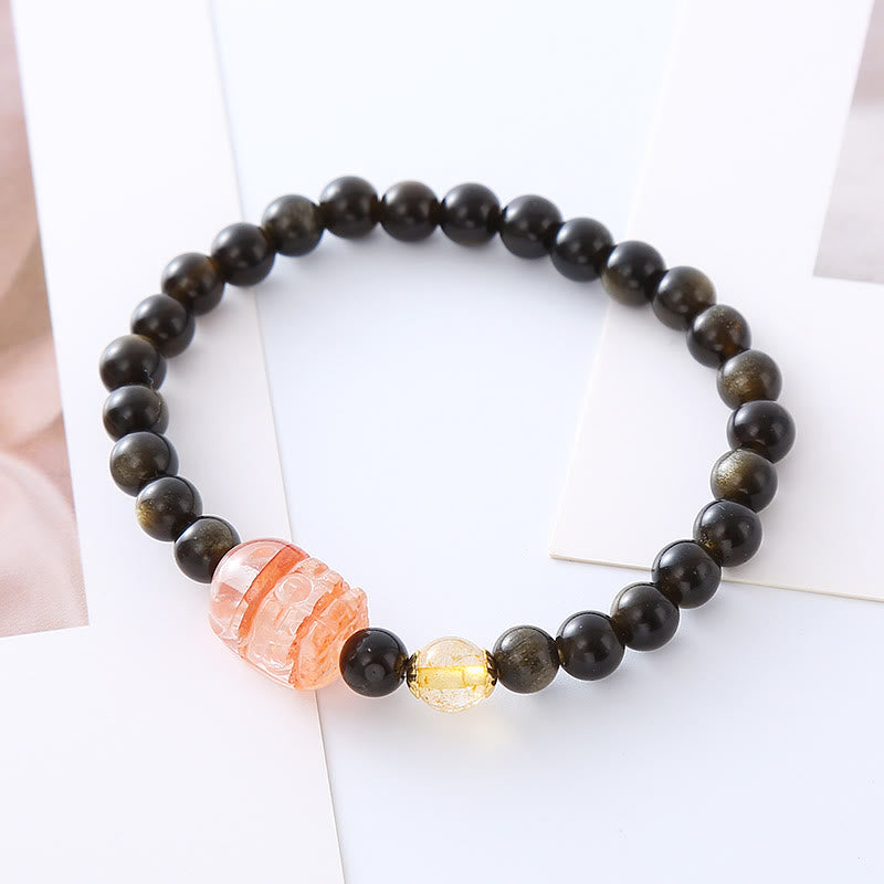 Natural Gold Sheen Obsidian PiXiu Wealth Protection Bracelet