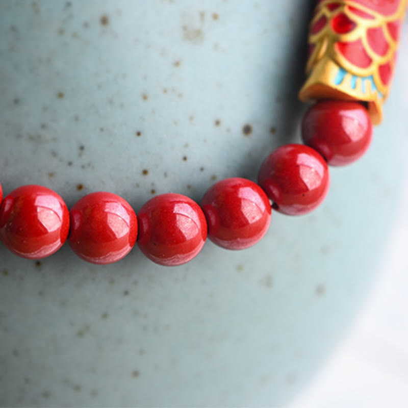 Natural Strawberry Quartz Cinnabar Lucky Koi Fish Healing Bracelet