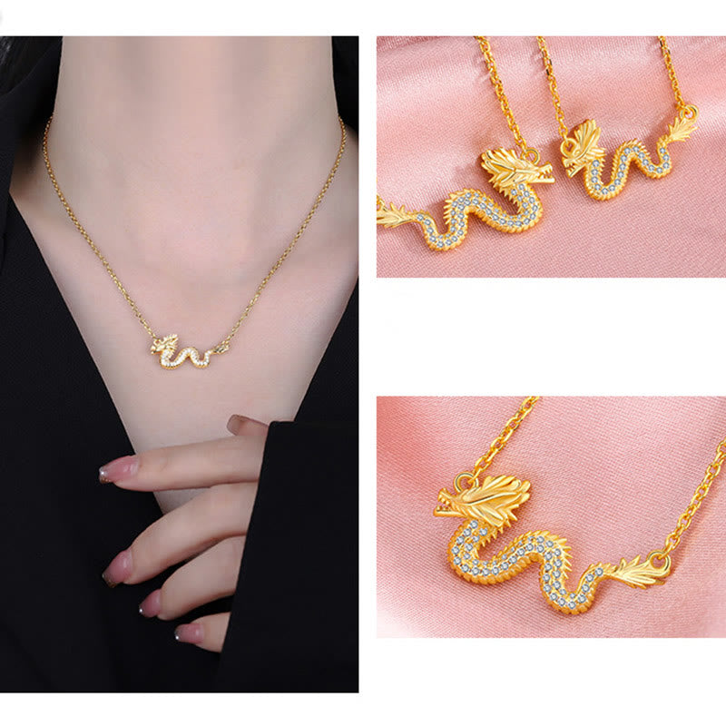 925 Sterling Silver Year Of The Dragon Auspicious Golden Dragon Luck Chain Necklace Pendant