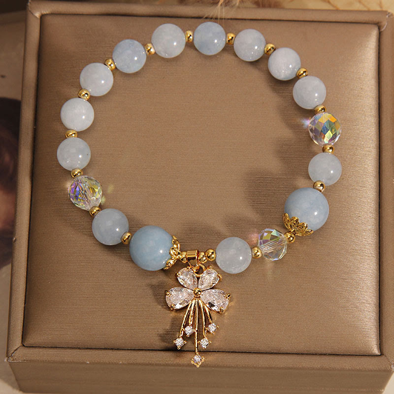Sparkling Zircon Butterfly Aquamarine and Rose Quartz Gemstone Bracelet