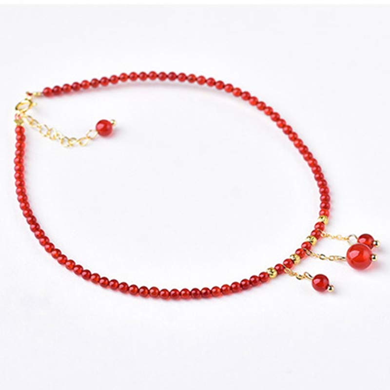 Natural Red Agate Stone Grounding Anklet for Logical Clarity