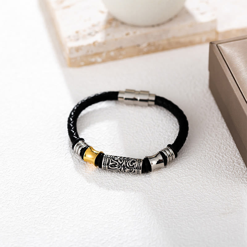 Tang Dynasty Flower Design Luck Stainless Steel Buckle Leather Bracelet