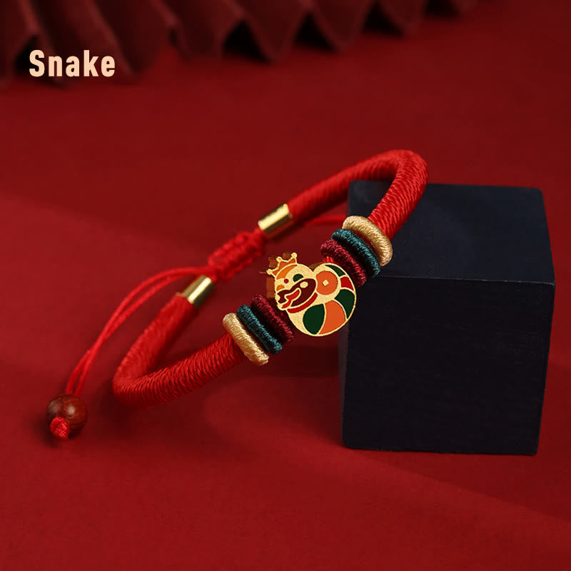 Handmade 925 Sterling Silver Year of the Dragon Cute Chinese Zodiac Luck Braided Red Bracelet