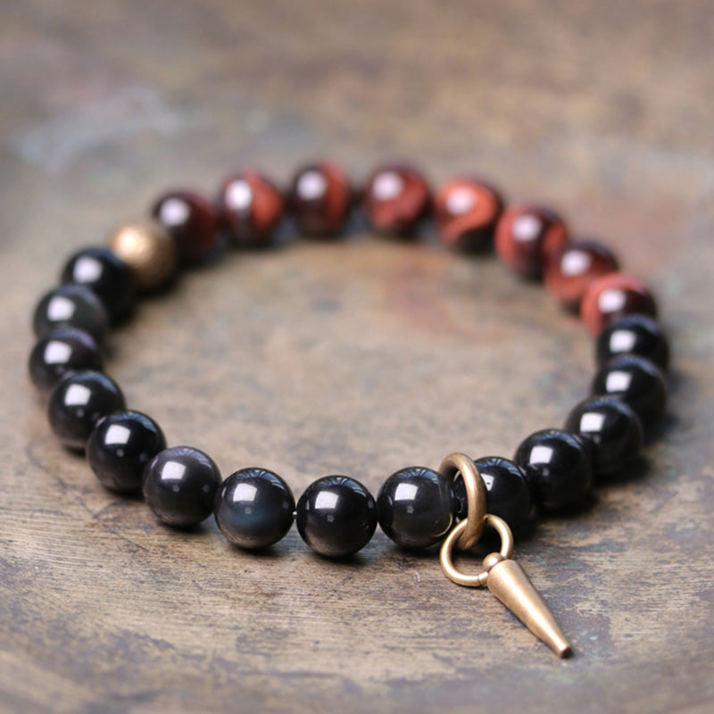 Black Obsidian Sodalite Crystal Copper Strength Couple Bracelet