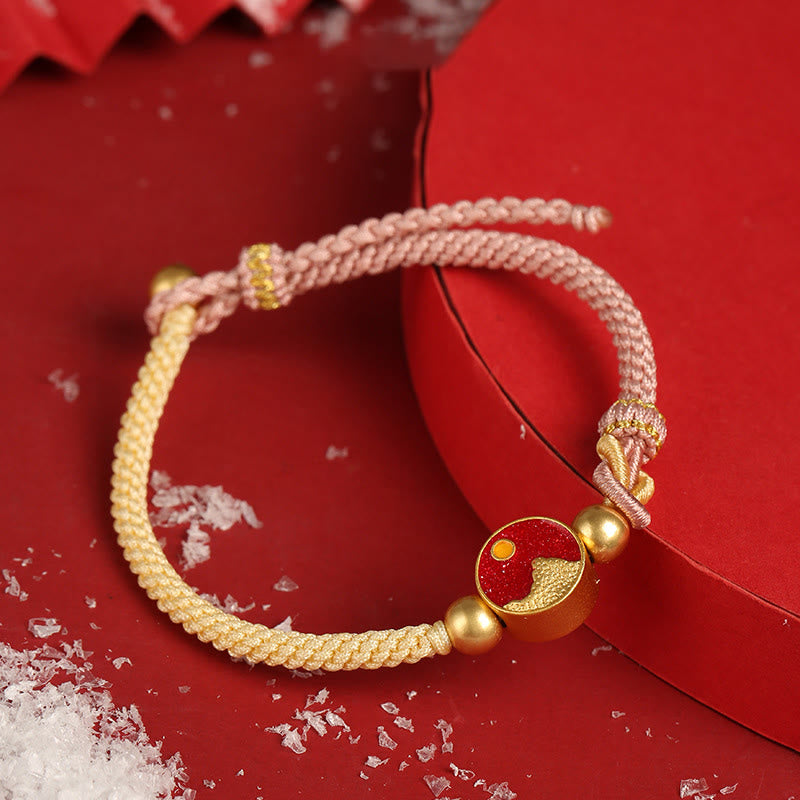 Handmade Mountain and Sea Engraved Luck Two-Color String Couple Bracelet