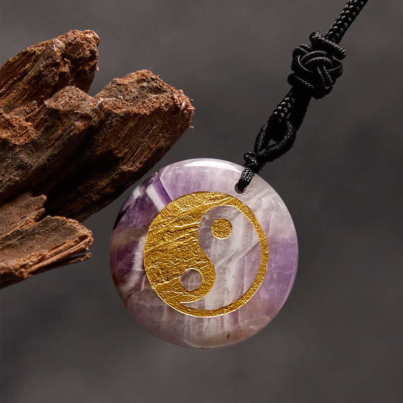 Various Crystal Amethyst Tiger Eye Green Aventurine Yin Yang Spiritual Necklace Pendant