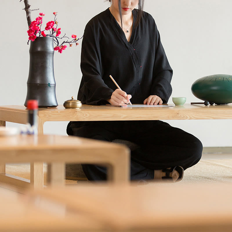 V-Neck Blouse Women Shirt Long Sleeve Top Chinese Hanfu Style Clothing