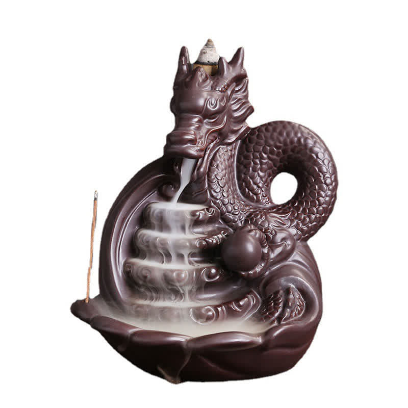 Intricate Dragon and Phoenix Motif Ceramic Incense Burner