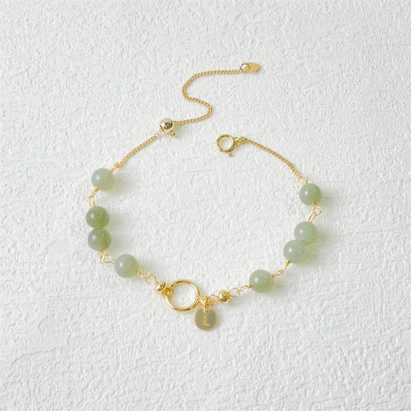 Unique Natural Hetian Jade 14K Gold filled Luck Beaded Bracelet