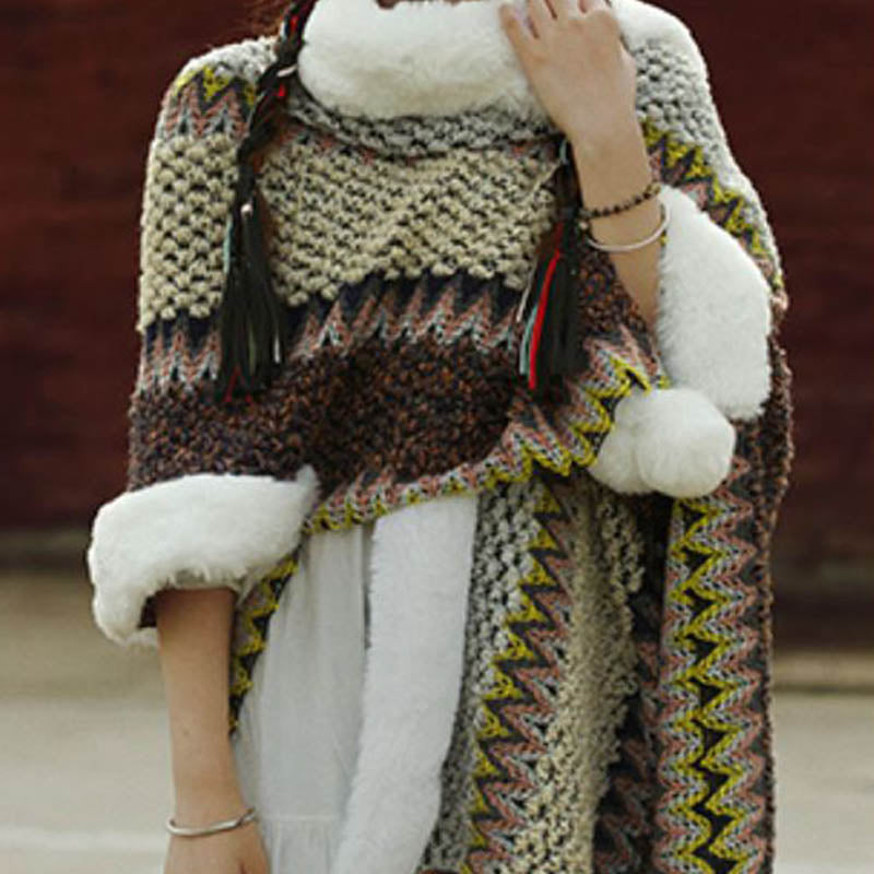 Tactile Striped Knitted Travel Meditation Tibetan Shawl