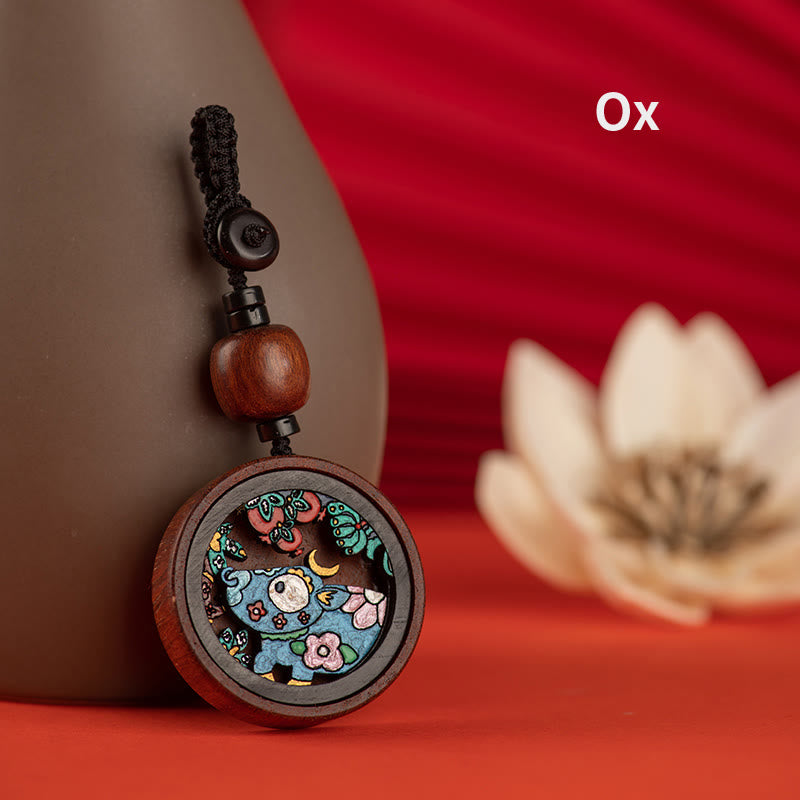 Year Of The Dragon Hand Painted Chinese Zodiac Rosewood Carved Calm Key Chain (Extra 35% Off | USE CODE: FS35)