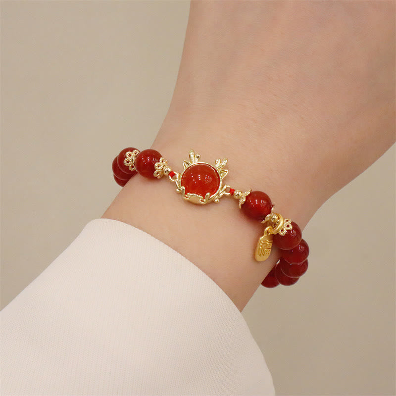 Year of the Dragon Red Agate Jade Peace Buckle Fu Character Success Bracelet