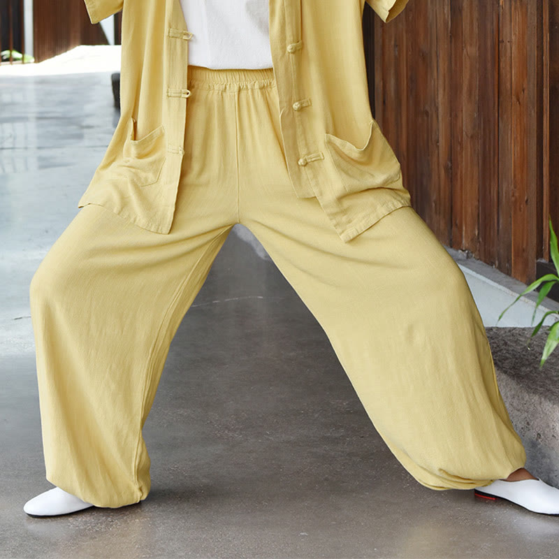 Tactile Breathable Linen Harem Pants for Mindful Meditation and Yoga