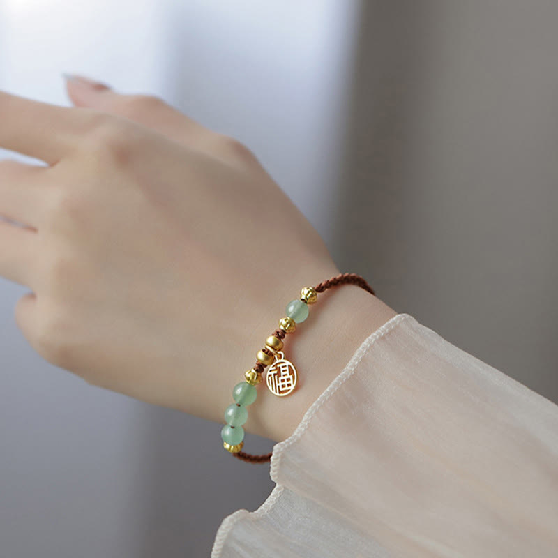 Jade Beads Fu Character Blessing Rope Bracelet