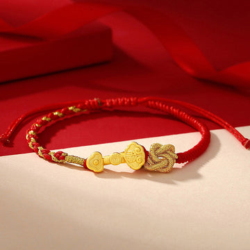 999 Sterling Silver Ruyi Handle Fu Character Fortune Luck Rope Bracelet