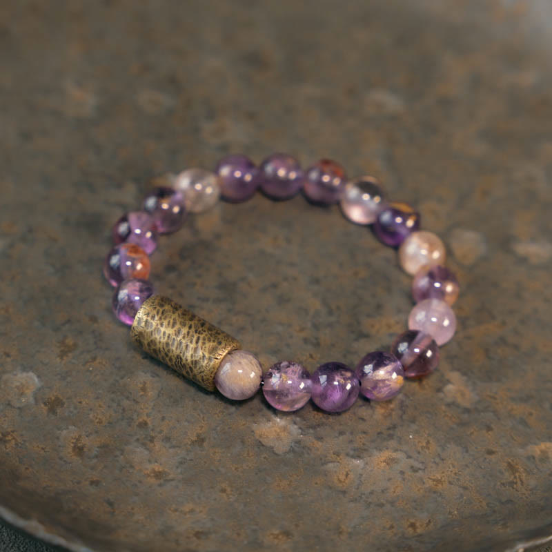 White Crystal Red Hematoid Quartz Gold Rutilated Quartz Purple Phantom Protection Bracelet