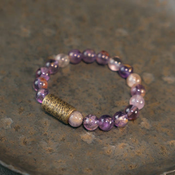White Crystal Red Hematoid Quartz Gold Rutilated Quartz Purple Phantom Protection Bracelet