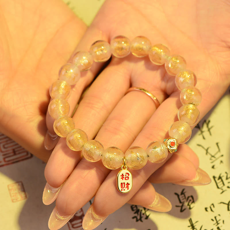 Vibrant Liuli Glass Bead Bracelet with Fu Prosperity Charm