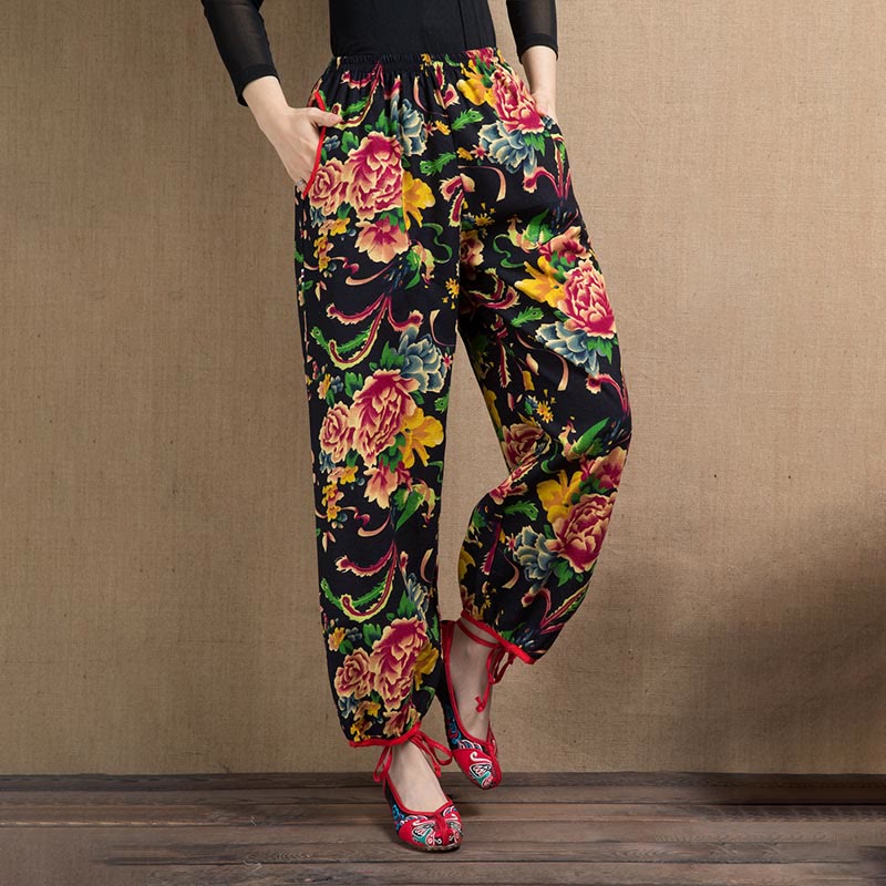 Breathable Floral Meditative Harem Pants with Pockets