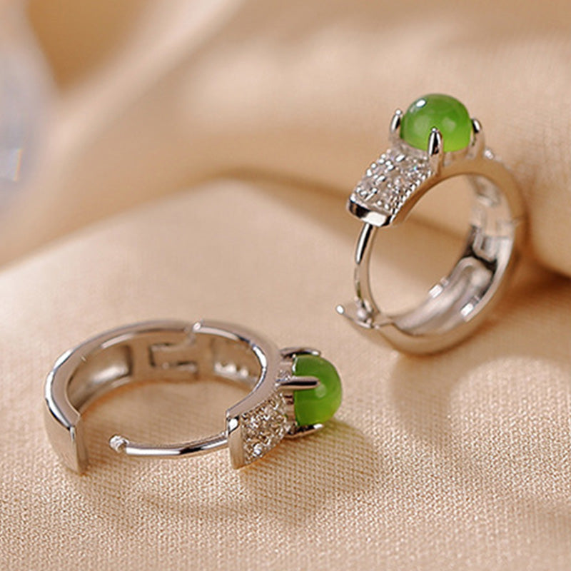 925 Sterling Silver Round Cyan Jade Minimalist Stud Earrings