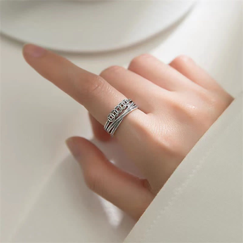 Ancient Motif Copper Chinese Coin Adjustable Unisex Ring