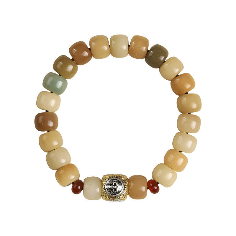 Natural Bodhi Seed & Red Sandalwood Om Mani Padme Hum Citipati Kapala Bracelet