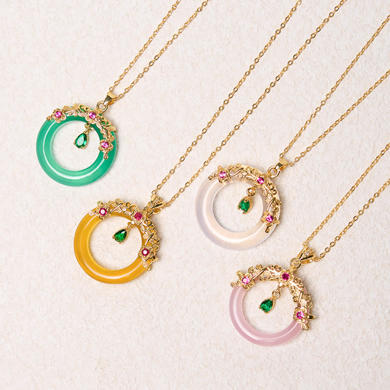 Green Chalcedony Peace Buckle Design Strength Necklace Pendant