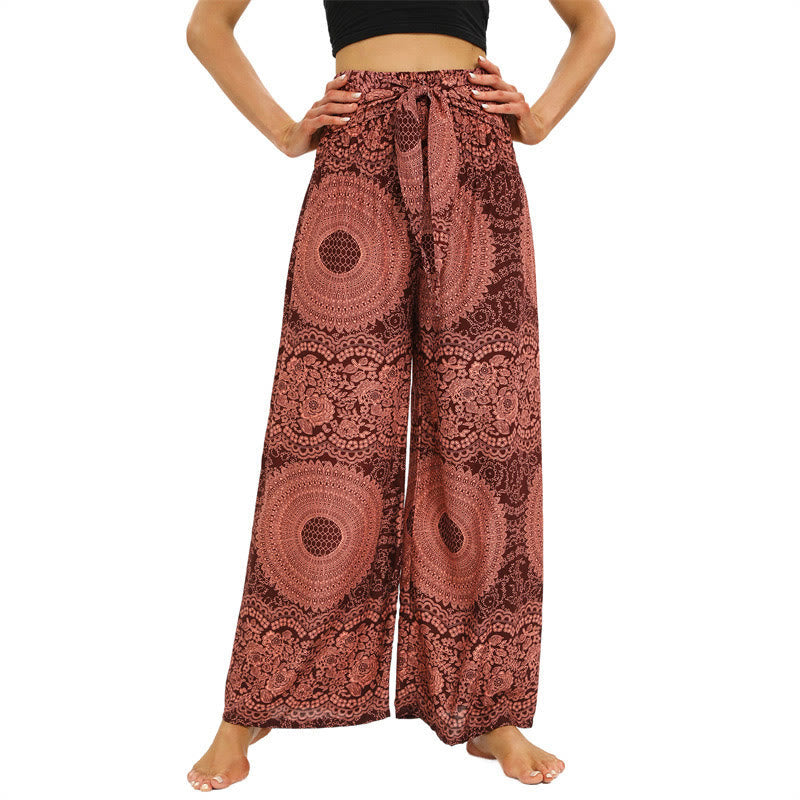 Boho Lace-up Wide Leg Pants Women's Yoga Pants