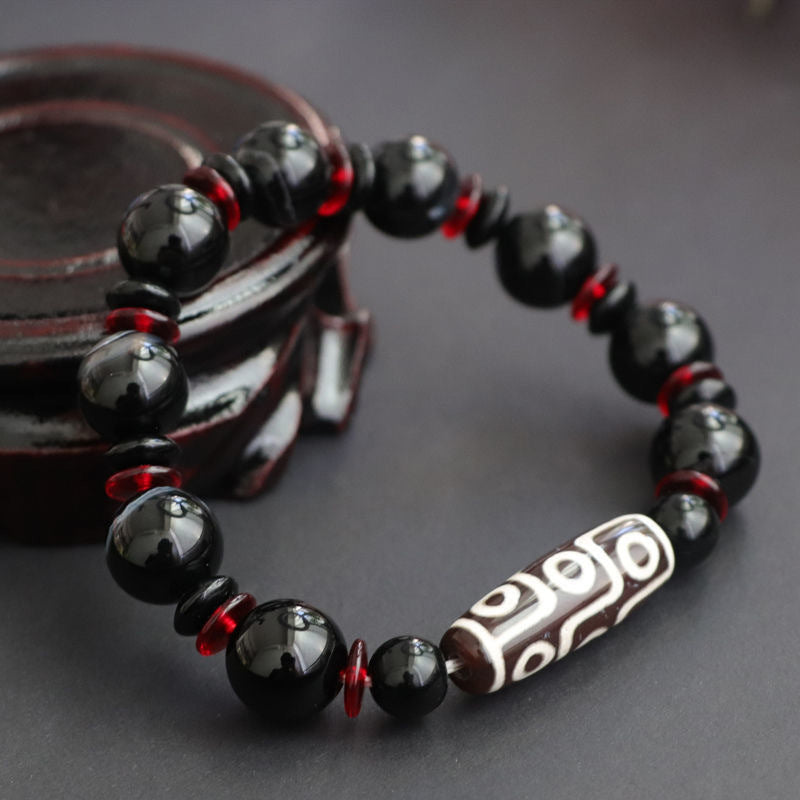 Black Onyx Nine-Eye Dzi Bead Wealth Protection Bracelet